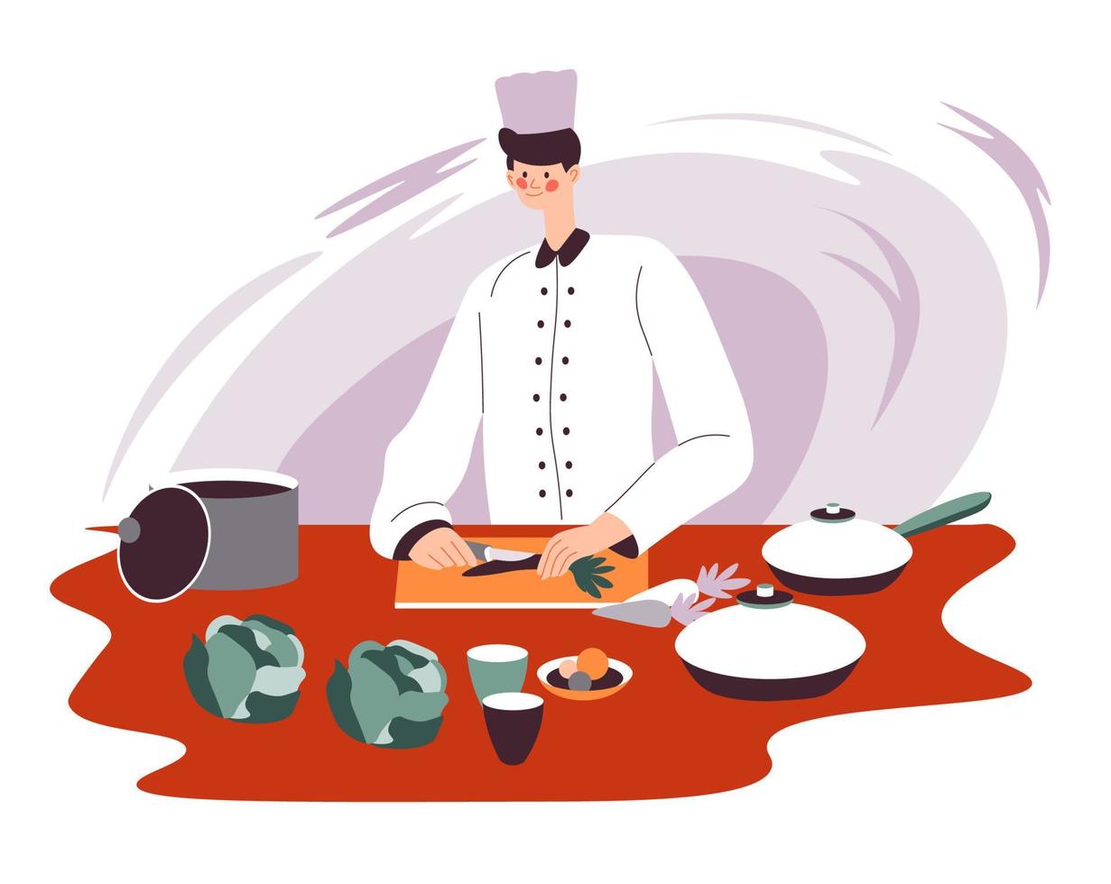 Chef cooking salad in restaurant or diner vector