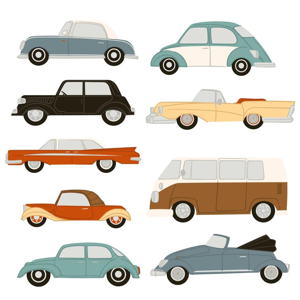 Retro and modern cars, automobile vehicles vector 19498969 Vector Art ...