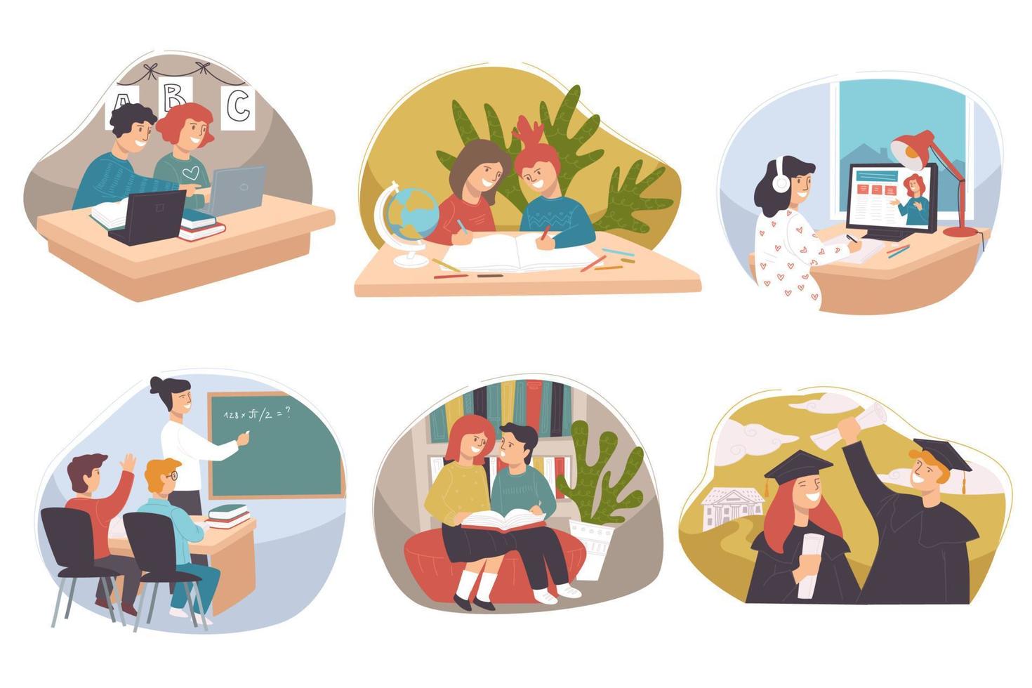 Children and teenagers study in school and uni vector