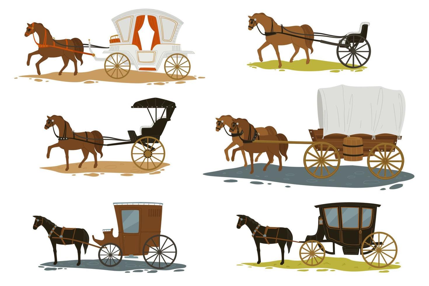 caballos con carruaje, transporte en vector pasado