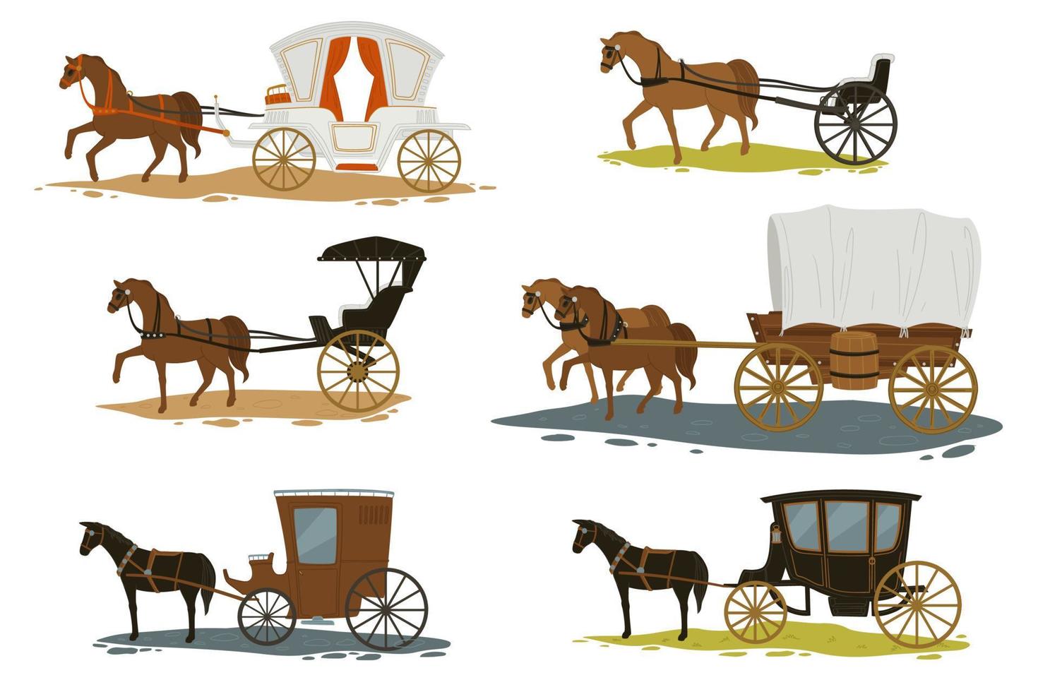 Horses with carriage, transport in past vector