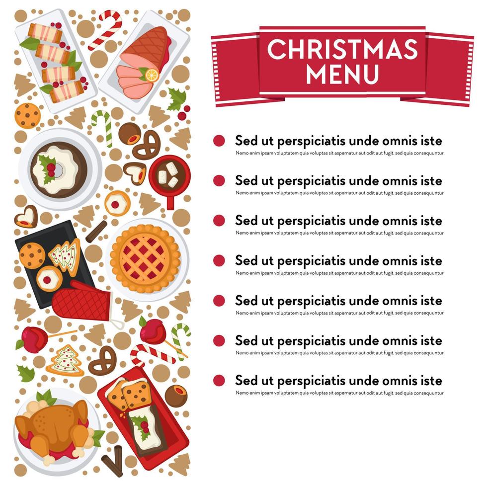 Christmas menu with dishes and ingredients vector