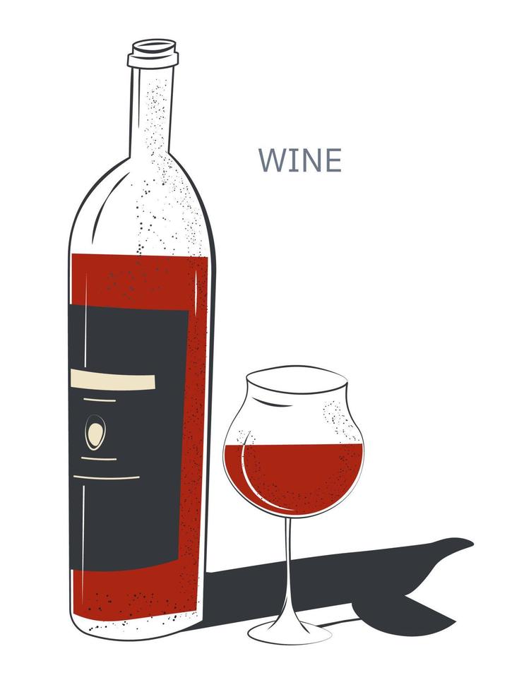 Red wine bottle and glass, tasting shop or bar vector