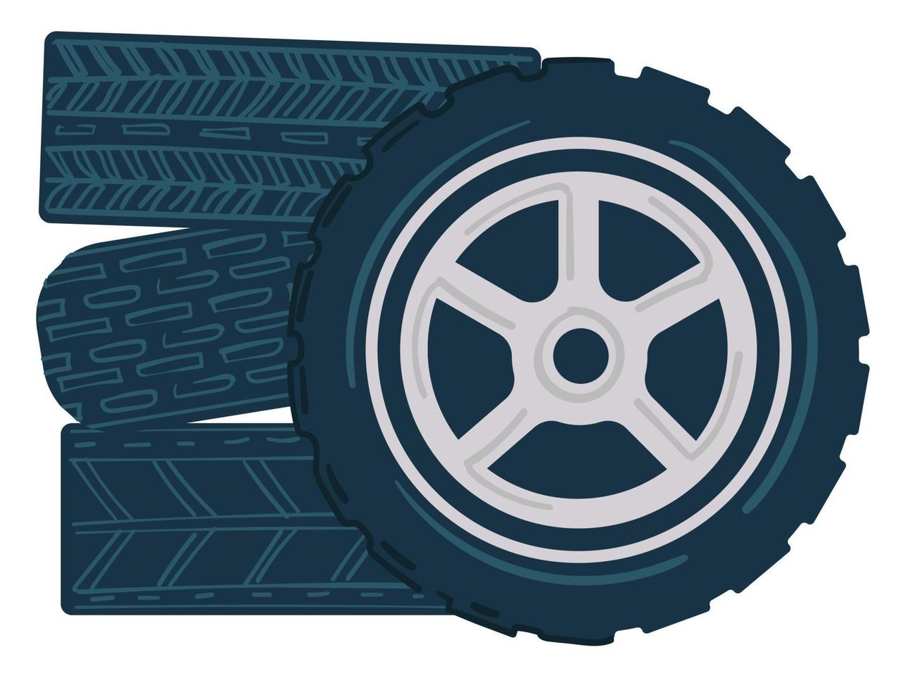 Car tyres in maintenance or automobile shop vector