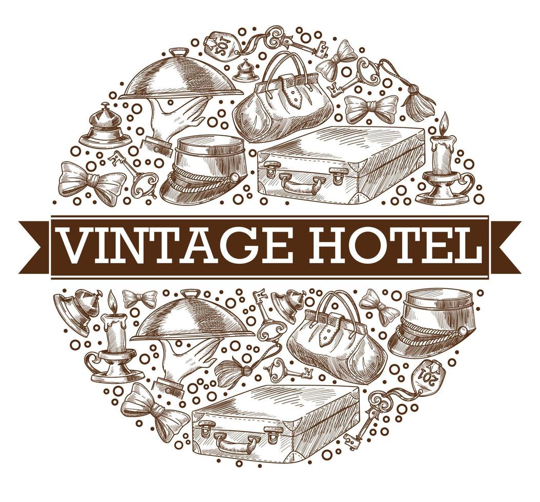 Vintage hotel banner with ribbon monochrome sketch vector