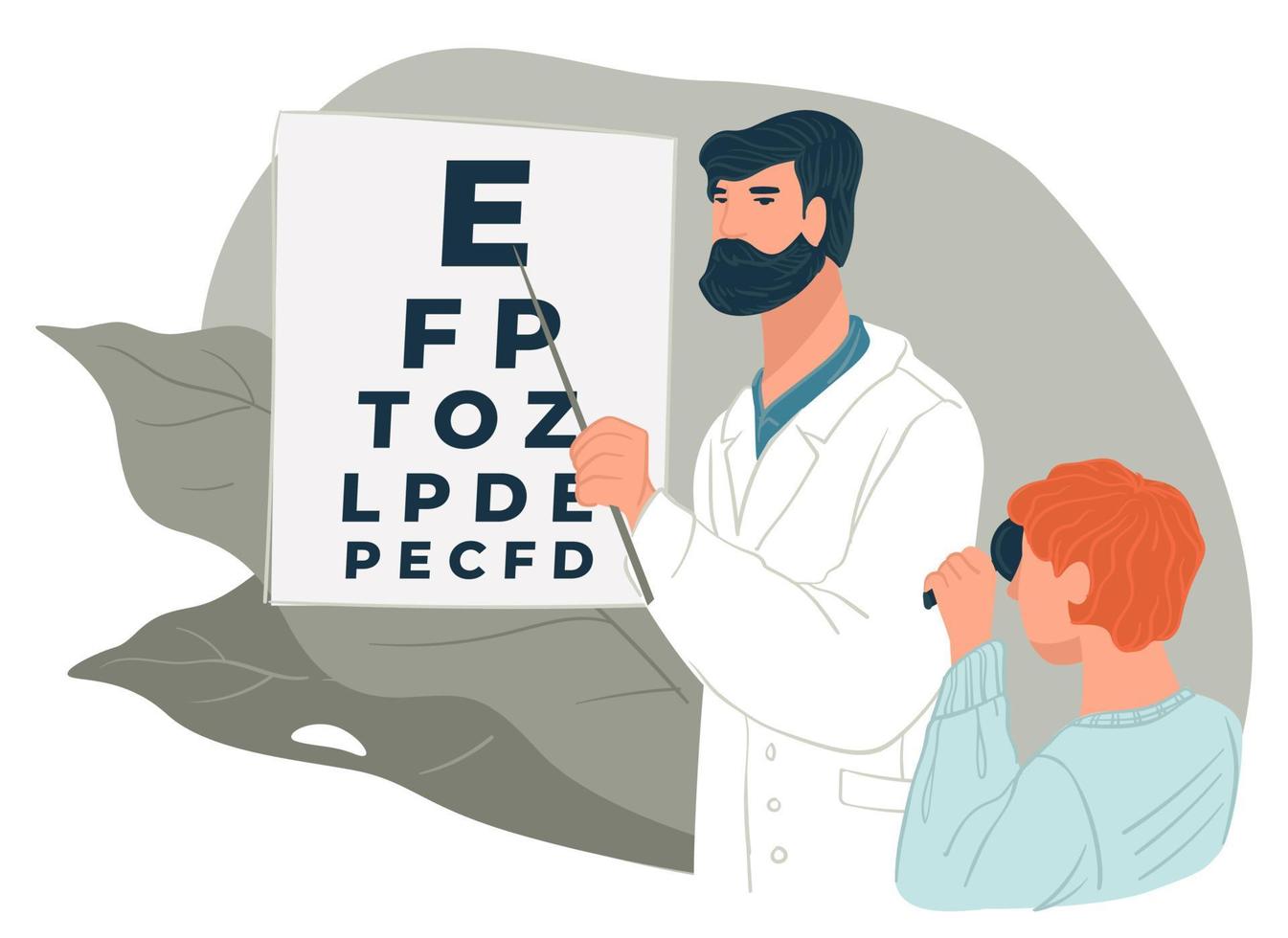 Examining sight at doctors, ophthalmology health vector