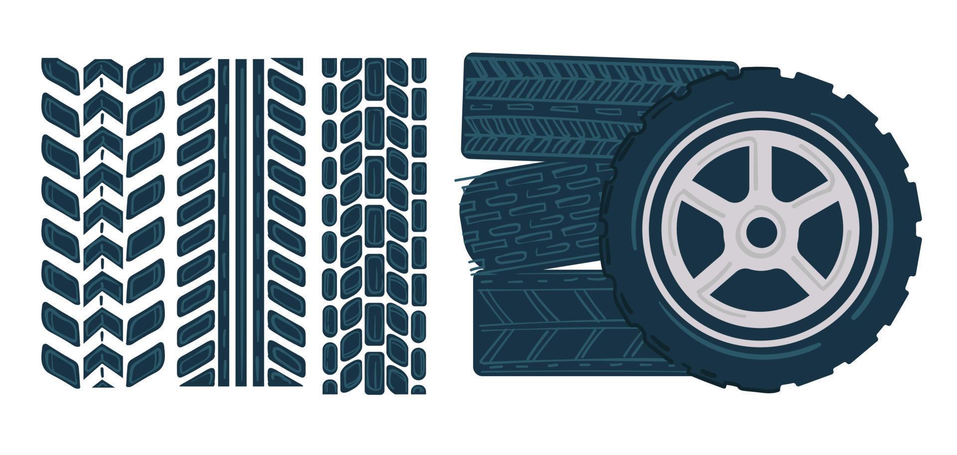 Car tires with muddy traces on white, motocross vector