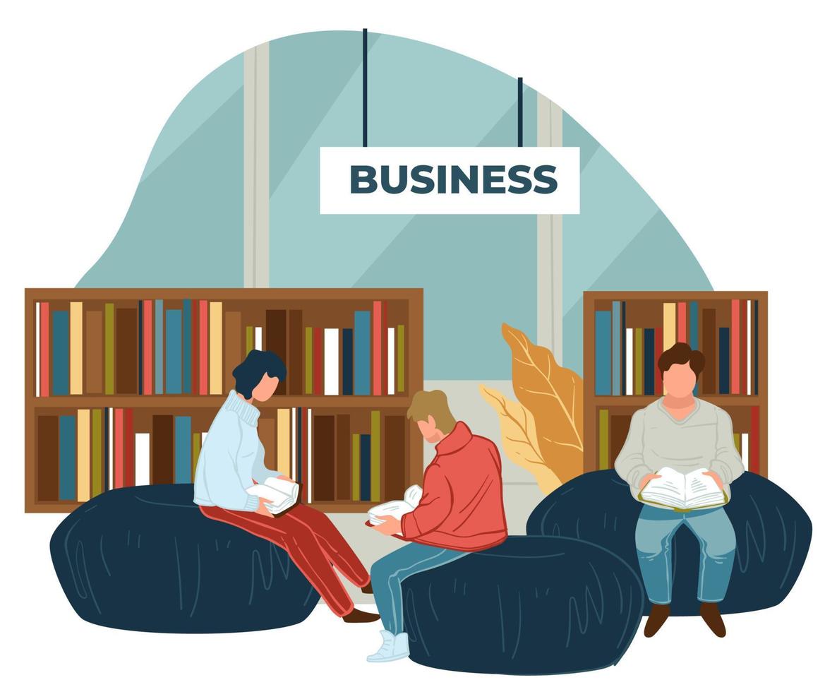 Business department in books store or library vector