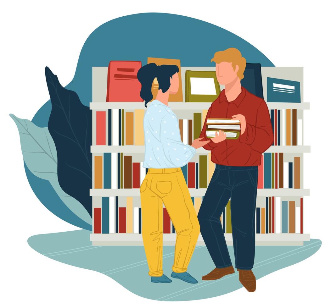 People talking in library or book store vector