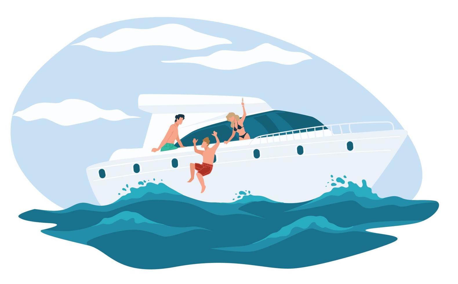 Rich people having fun on yacht, marine adventure vector