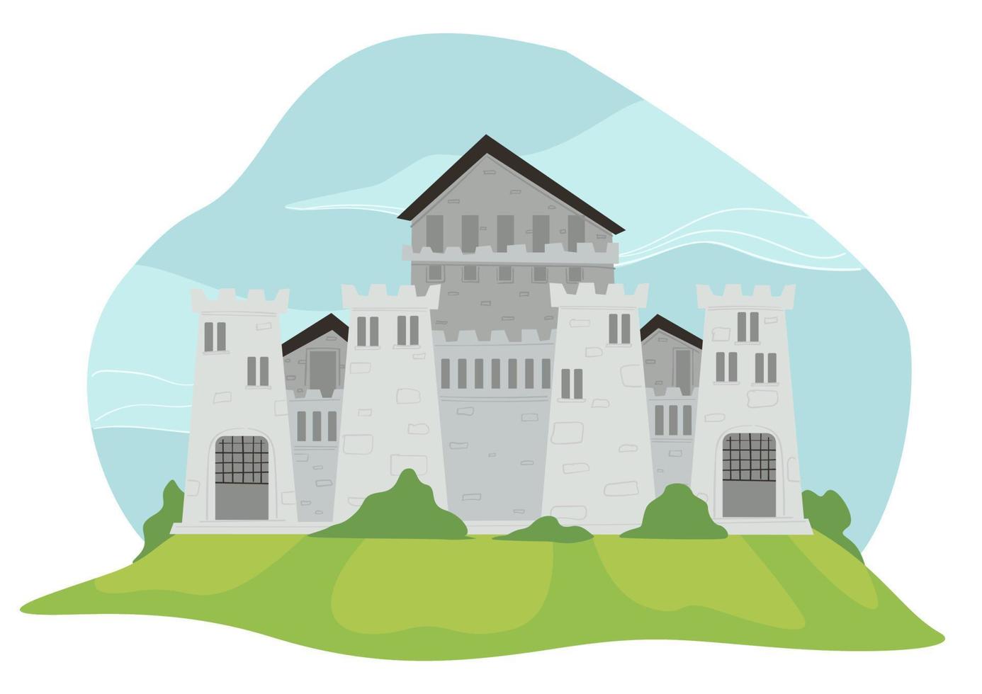 Medieval fortress, fairy tale architecture kingdom vector