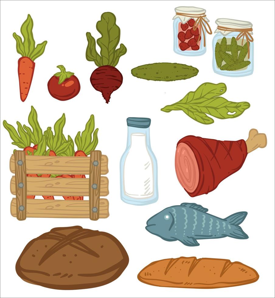 Organic and natural food, vegetables and meat vector