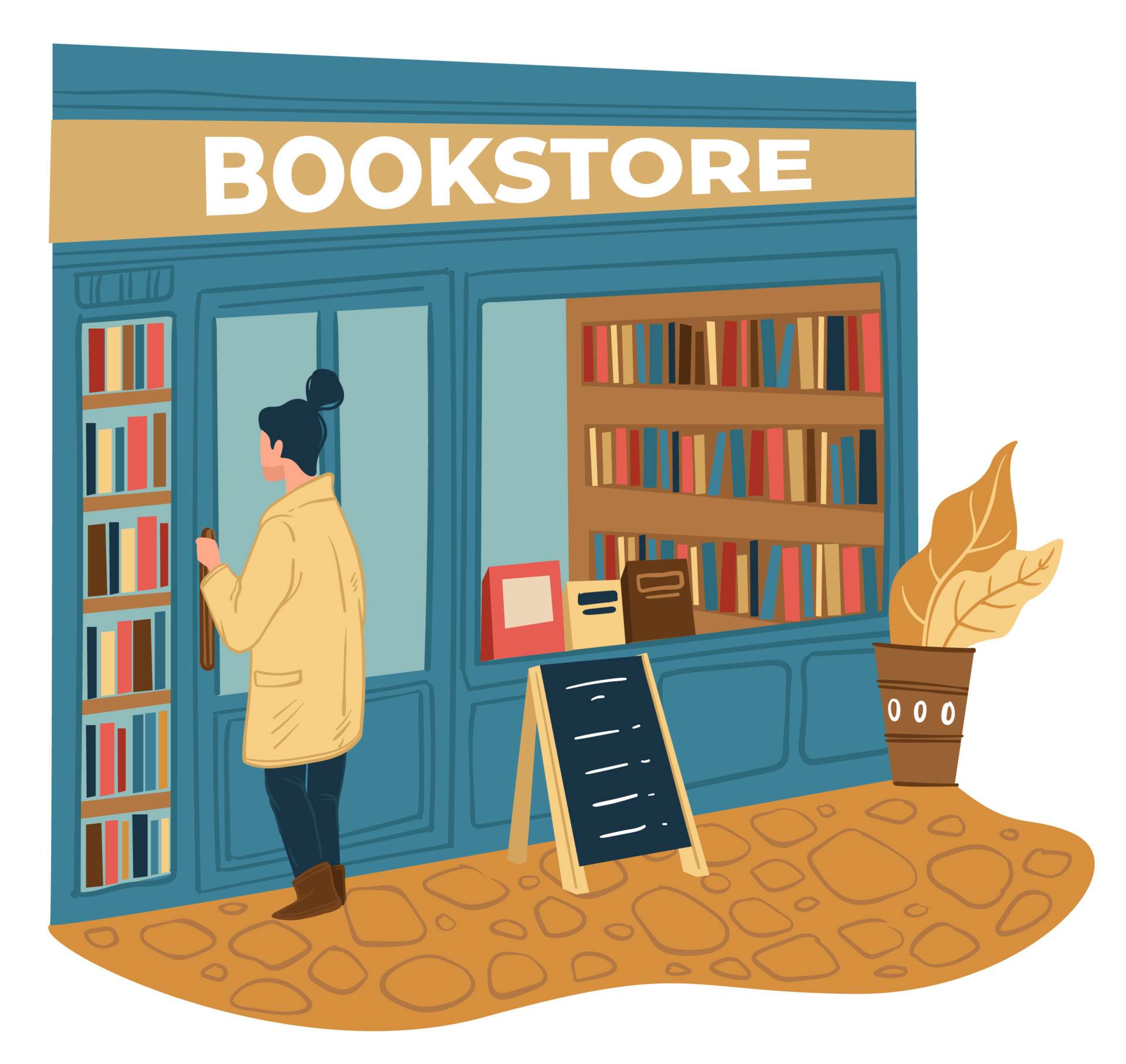 Bookstore assortment, personage choosing book 19499141 Vector Art at