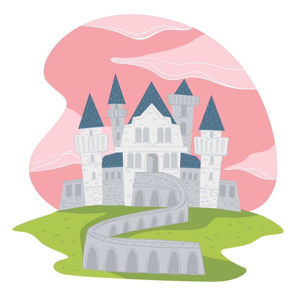 Fantasy castle, medieval architecture or fairy tale vector