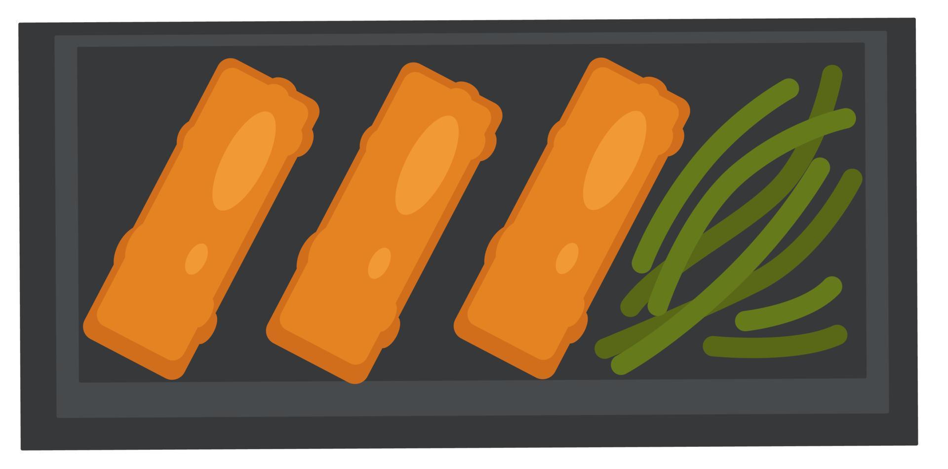 Meat rolls with asparagus served on plate vector
