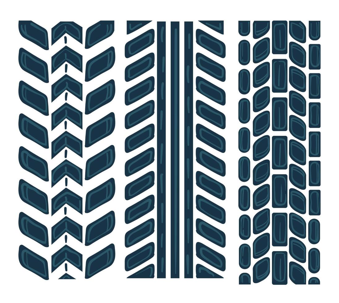 Different tire traces on white, automobile print vector