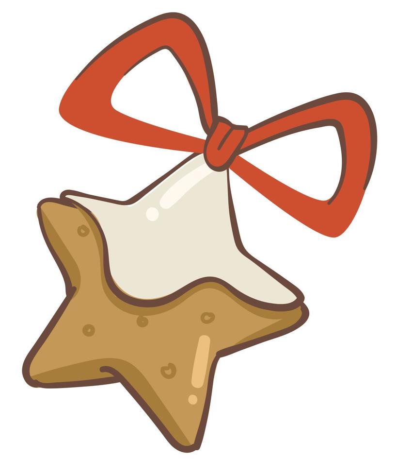Christmas gingerbread cookie with red ribbon bow vector