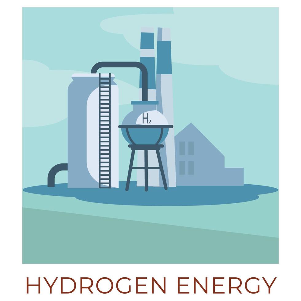 Hydrogen energy plant generating power, eco friendly technologies vector