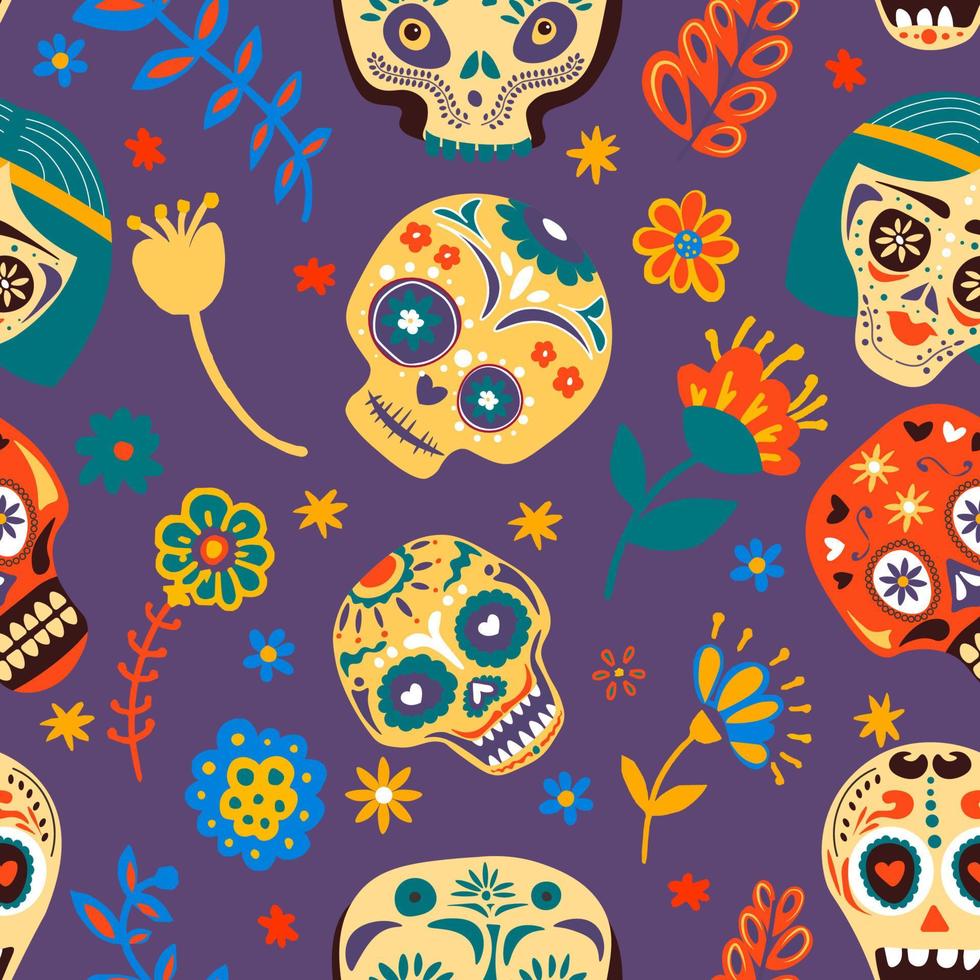 Dia de los muertos, mexican holiday celebration skulls vector