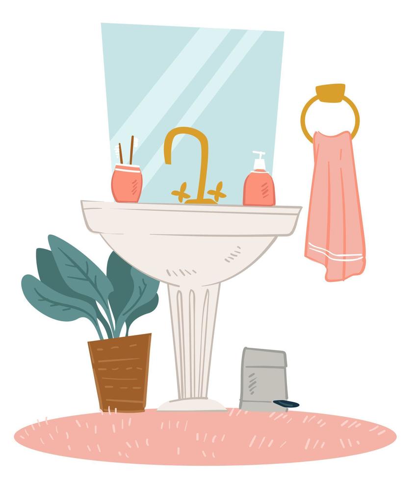 Modern home bathroom interior design, sink and mirror vector
