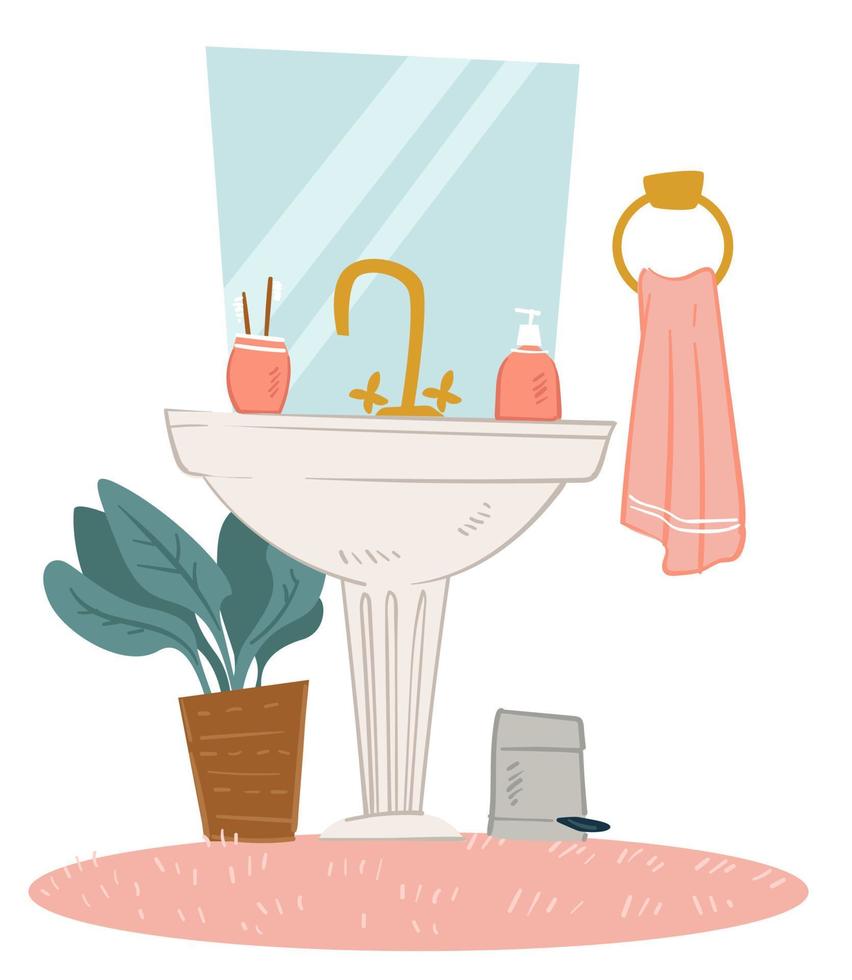 diseño de interiores de baño moderno, lavabo y espejo vector