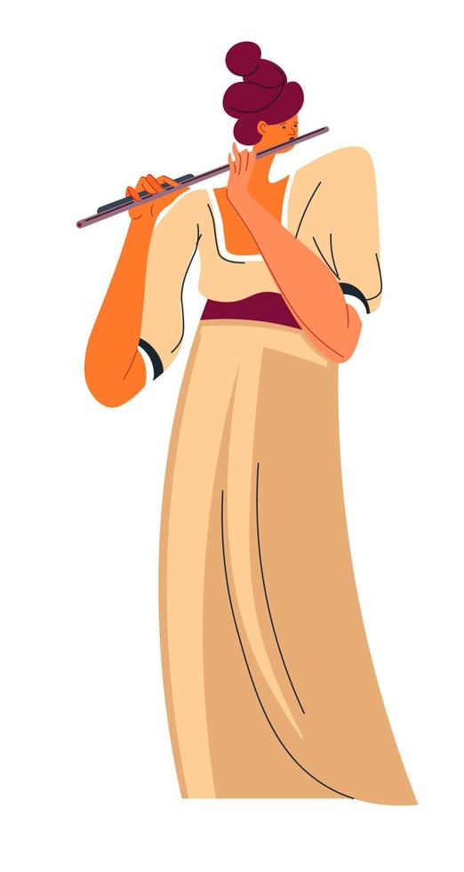 Flutist playing flute, performer or part of band vector