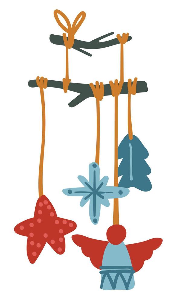 Decoration for xmas, hanging wooden cuts on stick vector