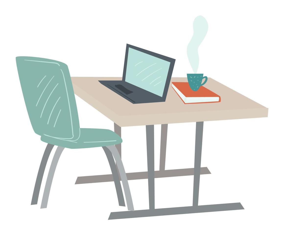Simple office interior, table and laptop vector
