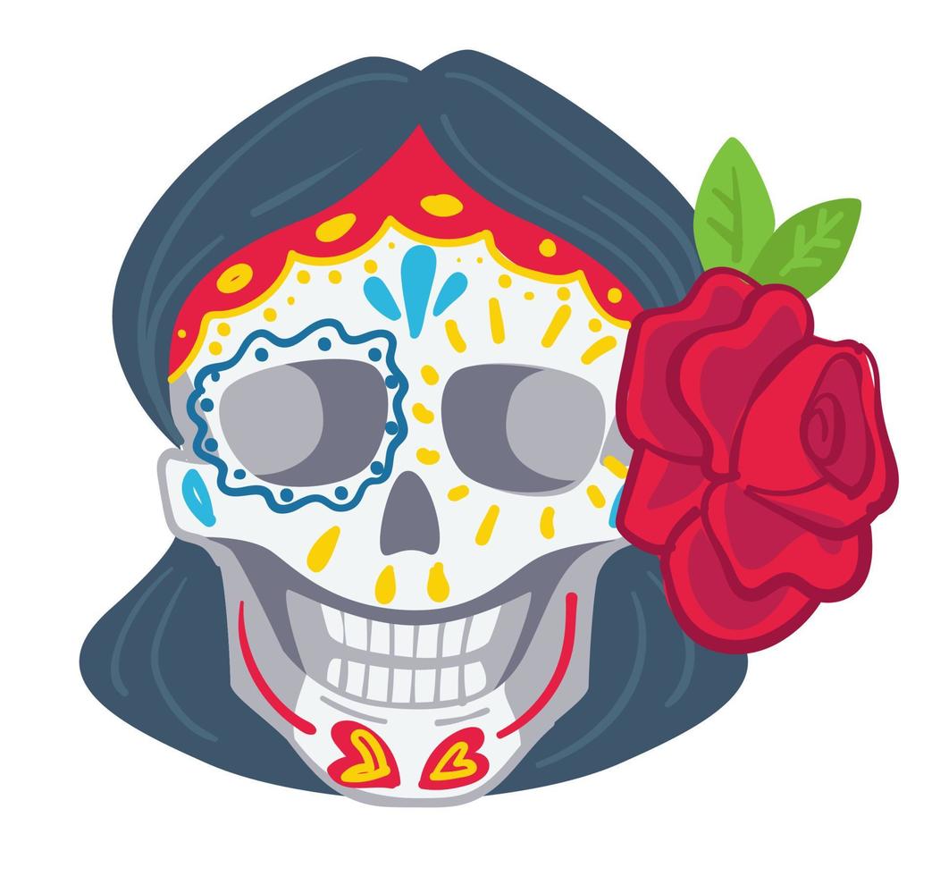 día de muertos, tradición mexicana de maquillar calaveras vector