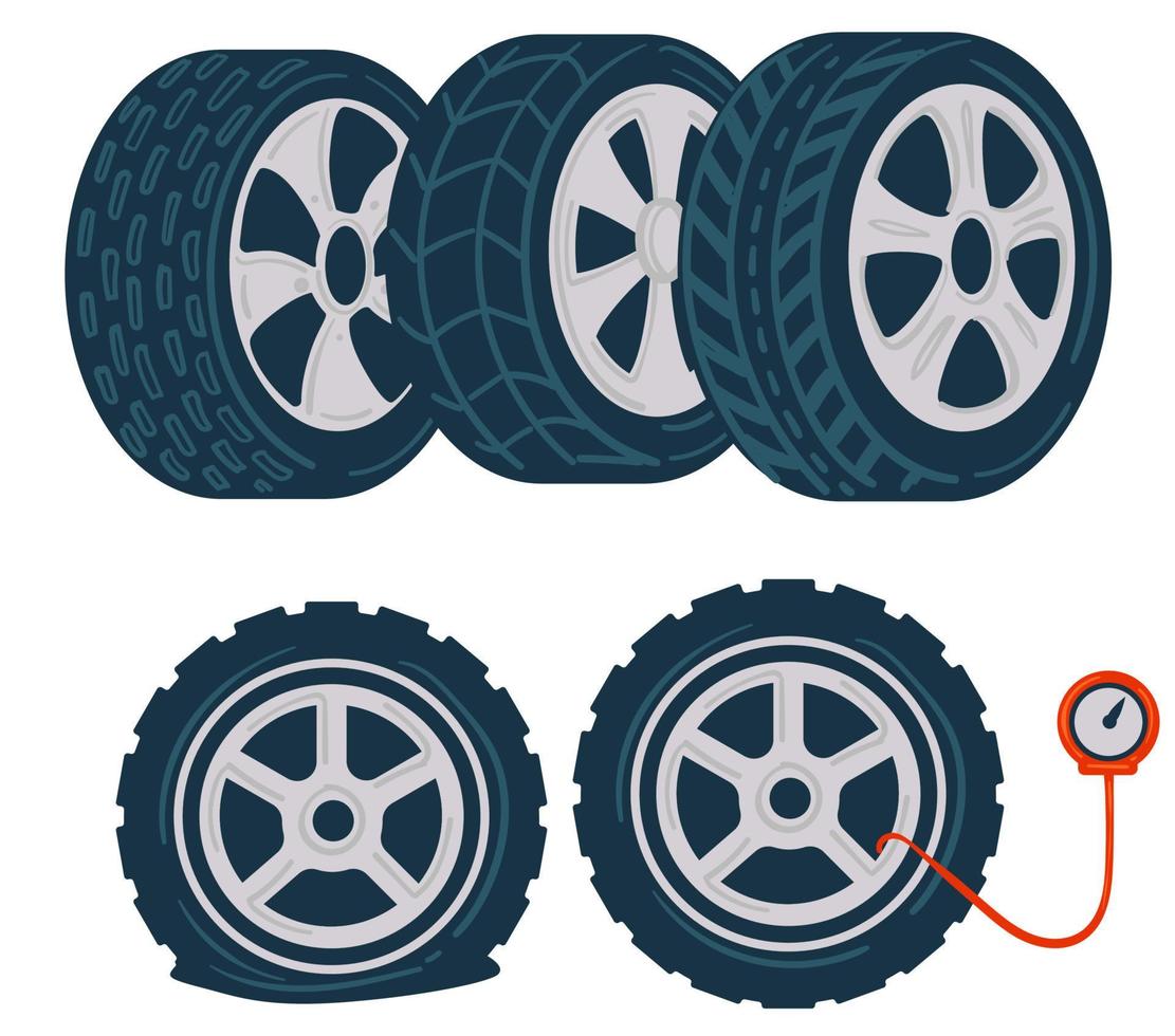 Car tyre pressure measuring and car maintenance vector