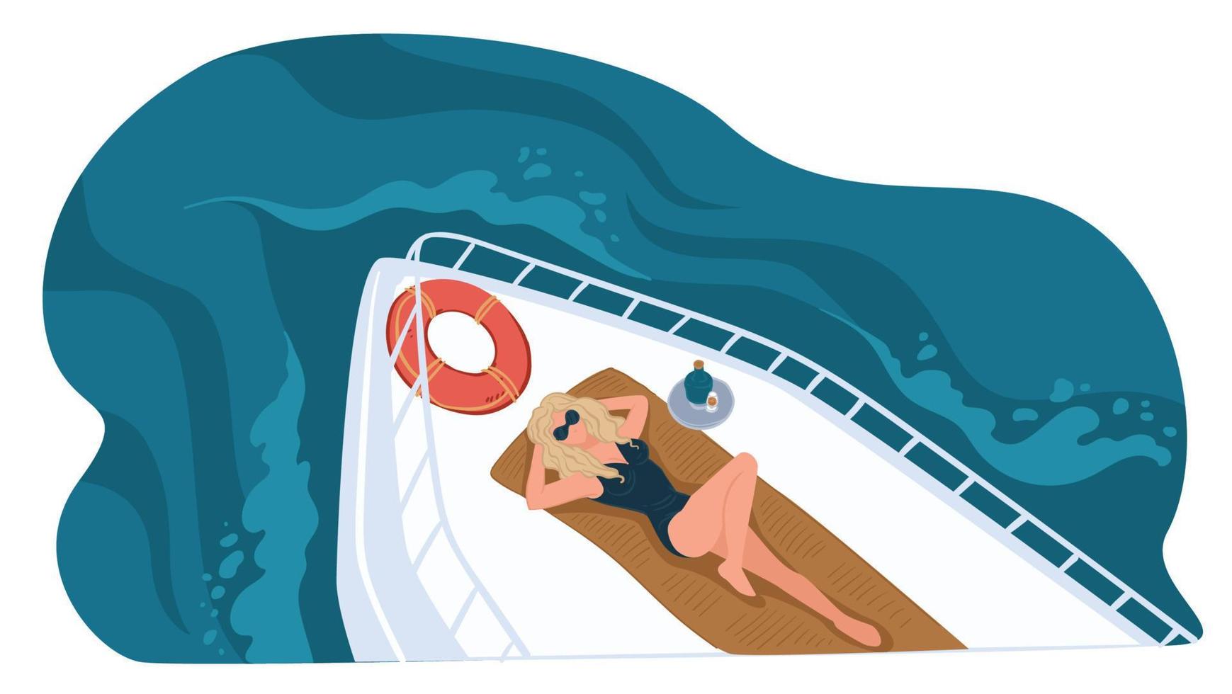 Summer vacation leisure in yacht, woman on boat vector