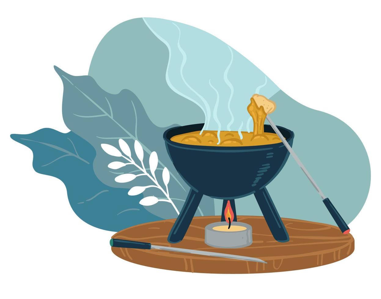 Cooking dinner in restaurant, pot with soup vector
