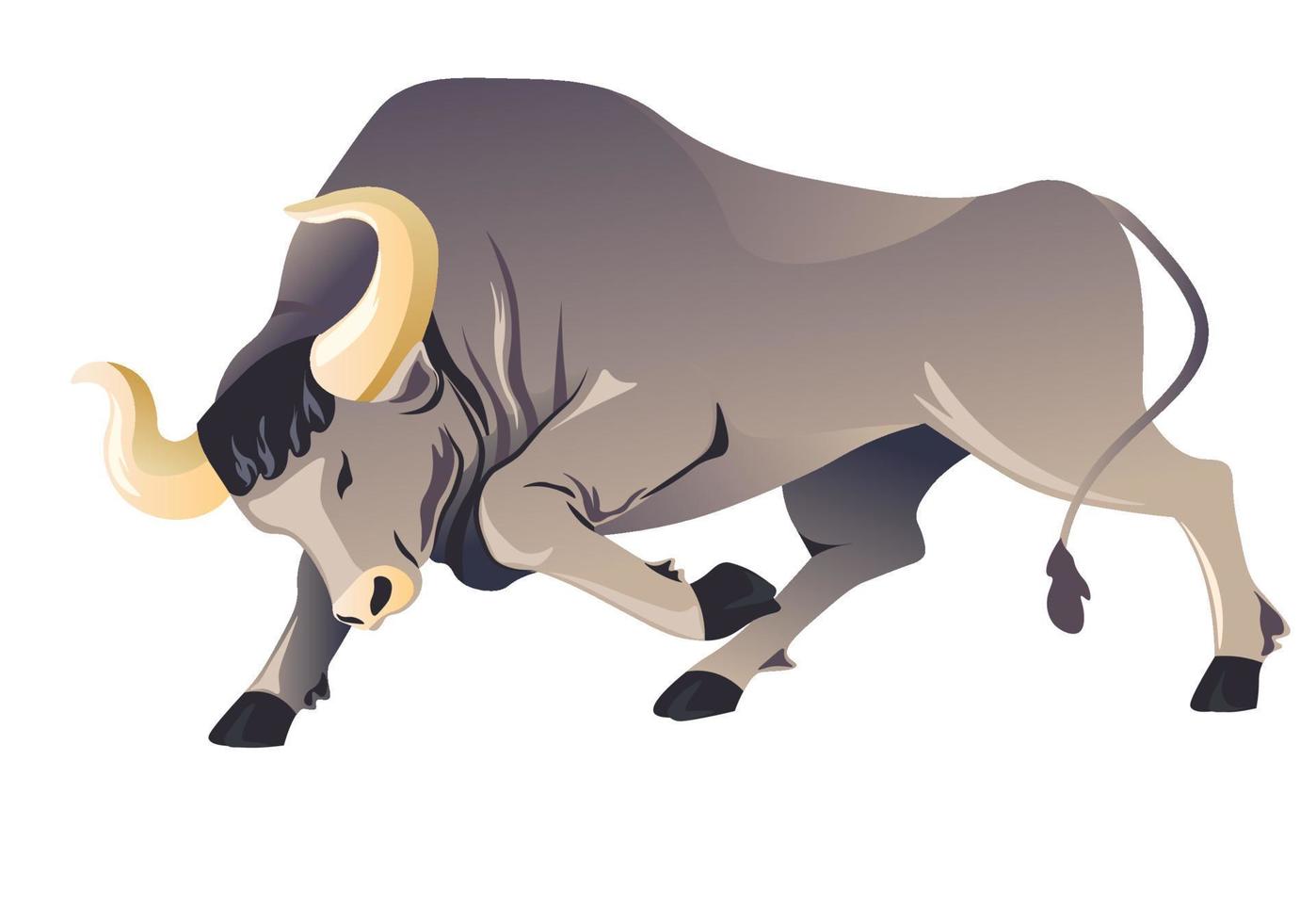 Aggressive buffallo character running, frenzied bull or ox vector