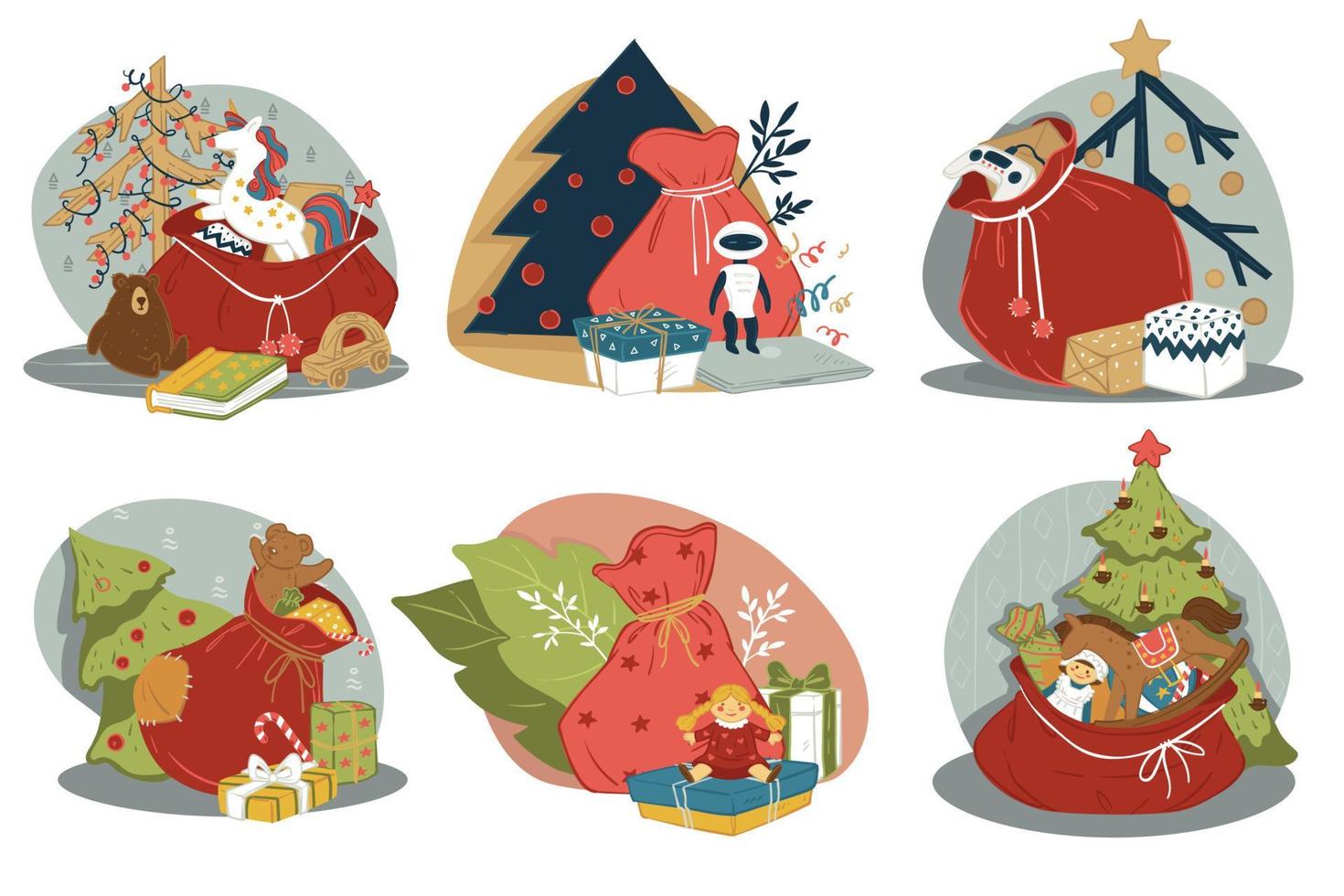 Presents for christmas in sack, xmas holidays vector