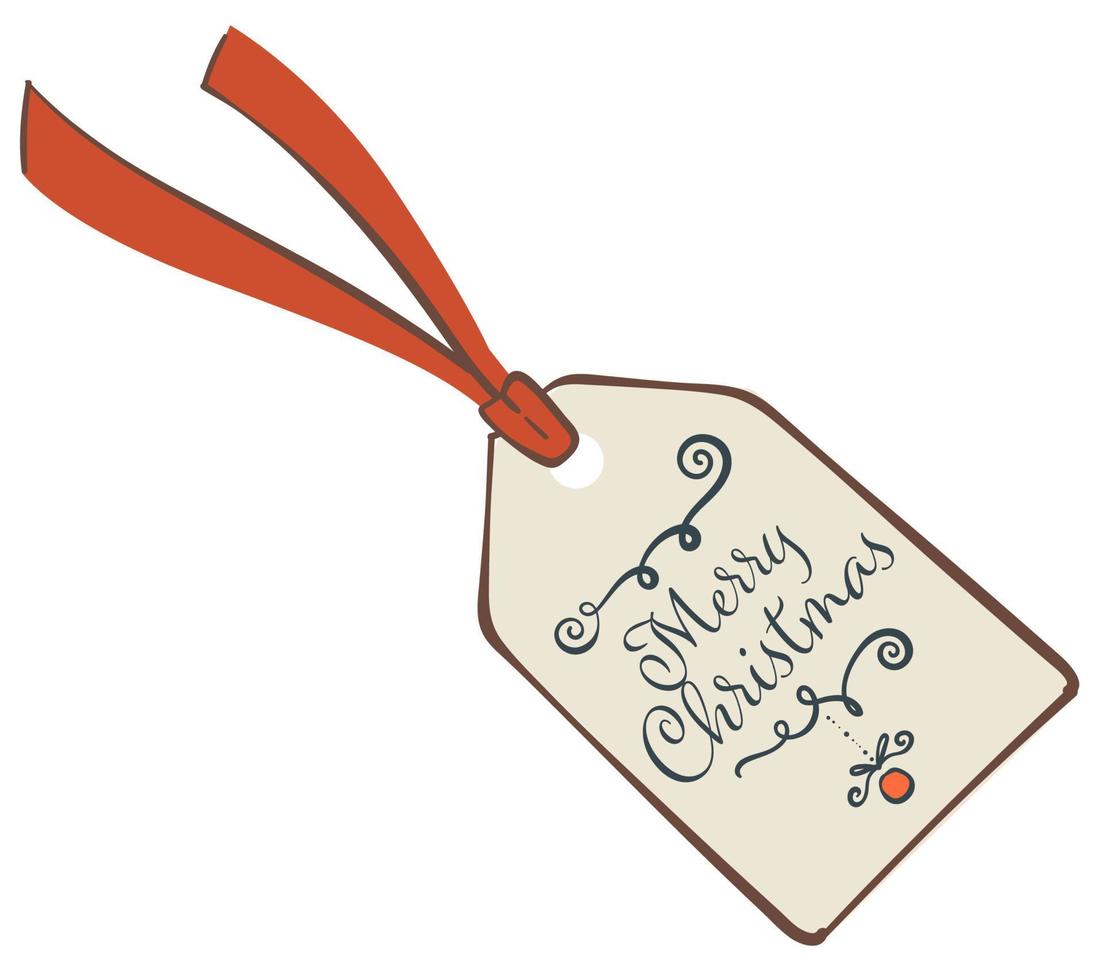 Merry christmas tag with calligraphic wishes, new year vector