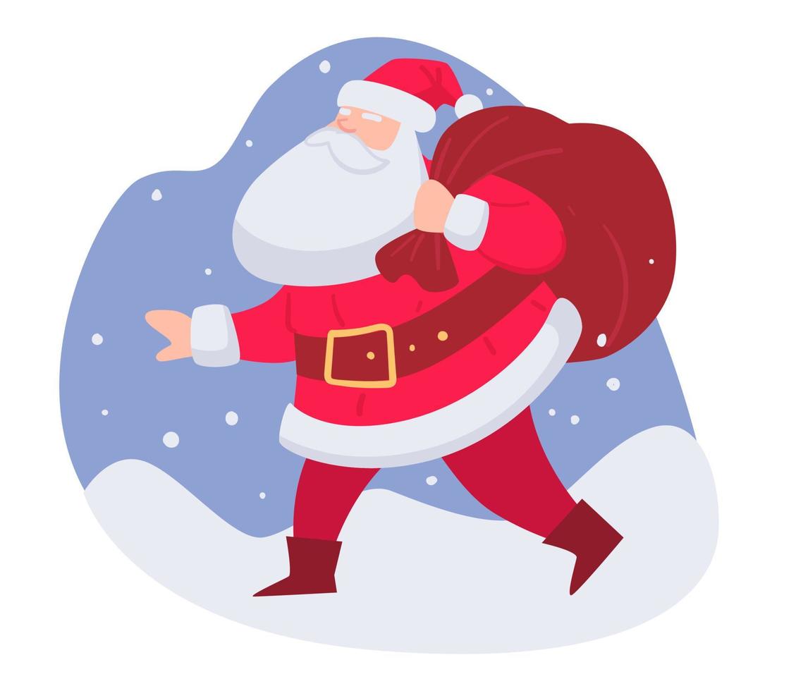 Santa Claus carrying presents in bag for kids vector