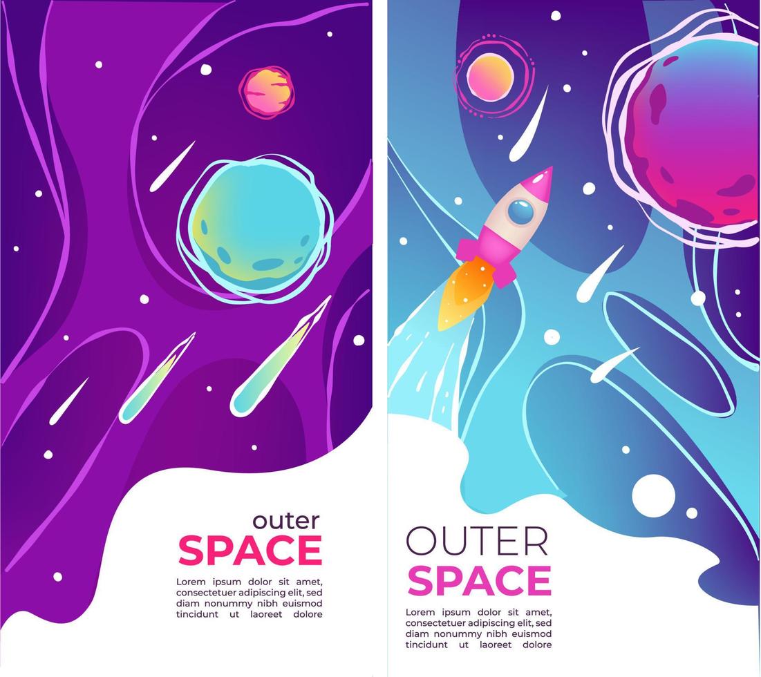 Outer space and universe exploration, posters with text vector