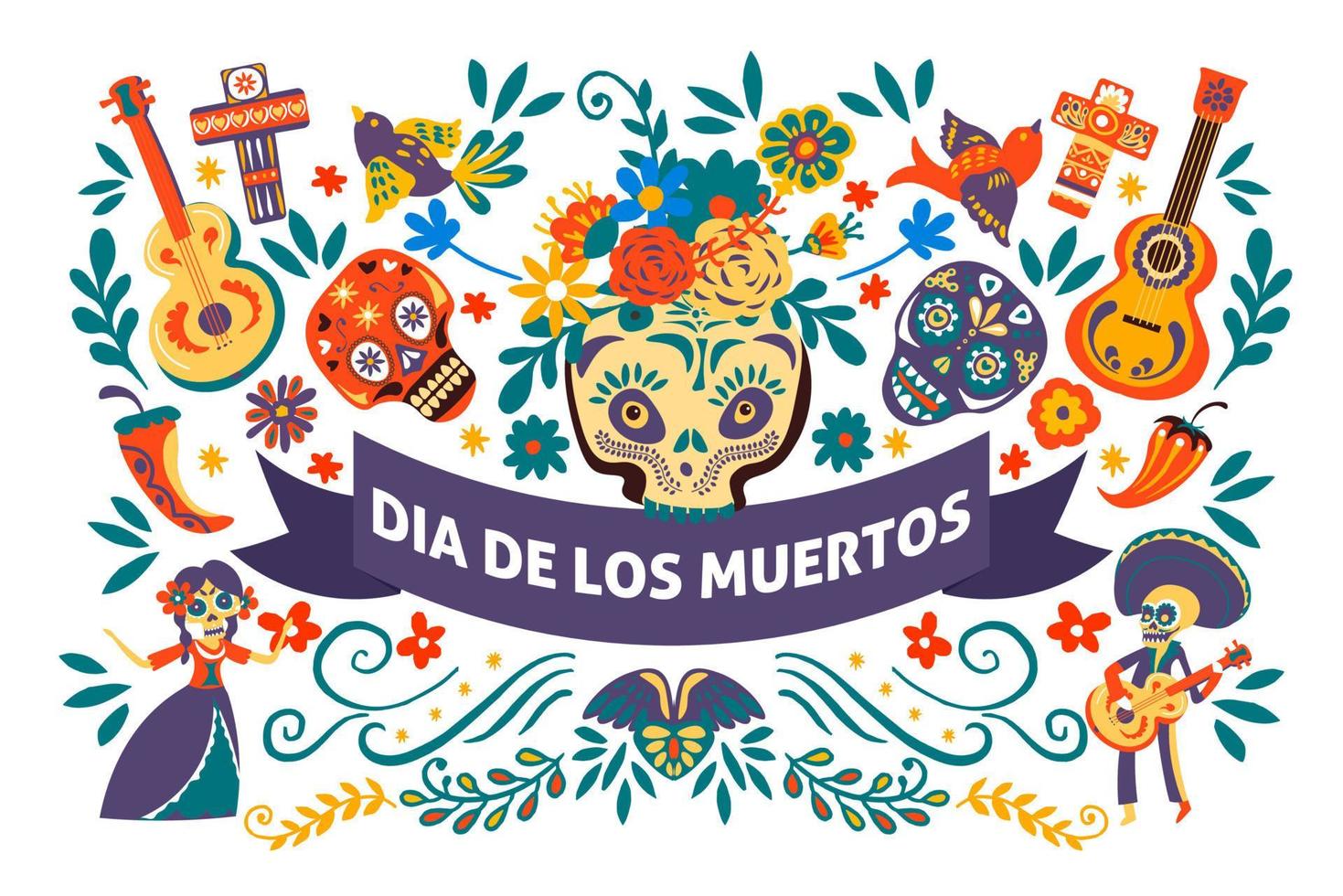 Dia de los muertos, day of the dead mexican holiday vector