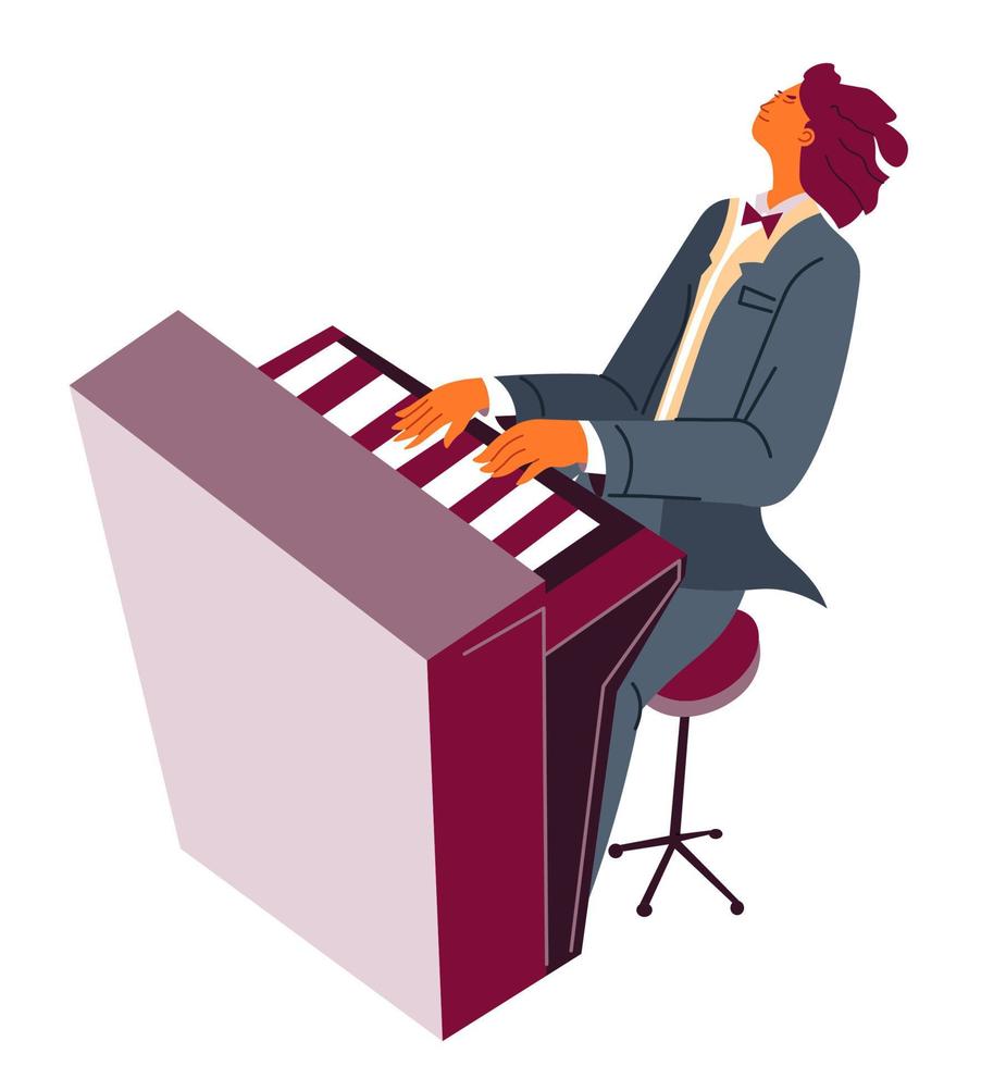 Pianist playing classical music, piano player practicing skills vector