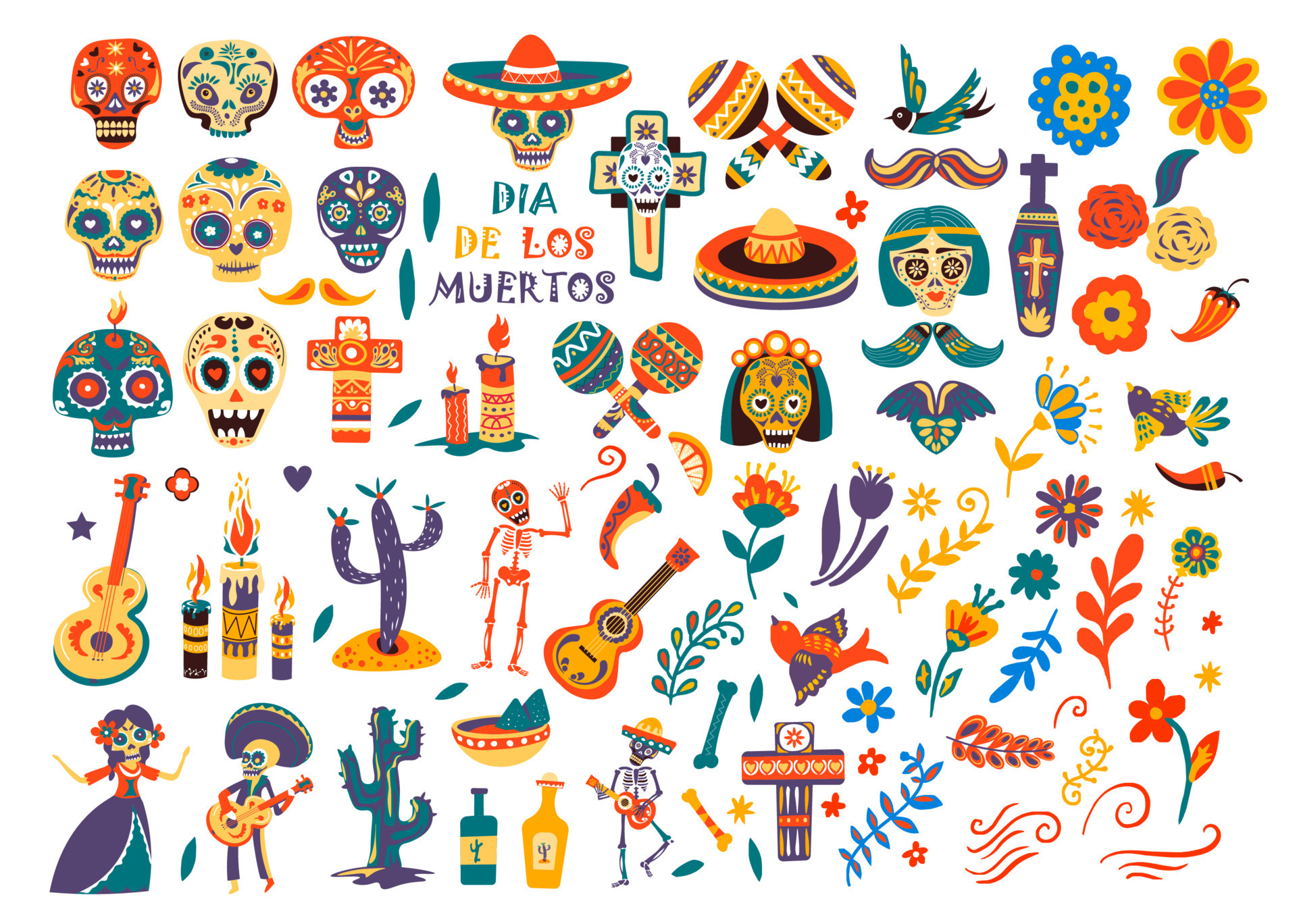 dia-de-los-muertos-cultural-symbols-and-icons-19499546-vector-art-at