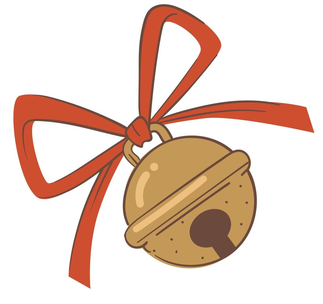 campana decorativa con cinta roja, símbolos de vacaciones de navidad vector