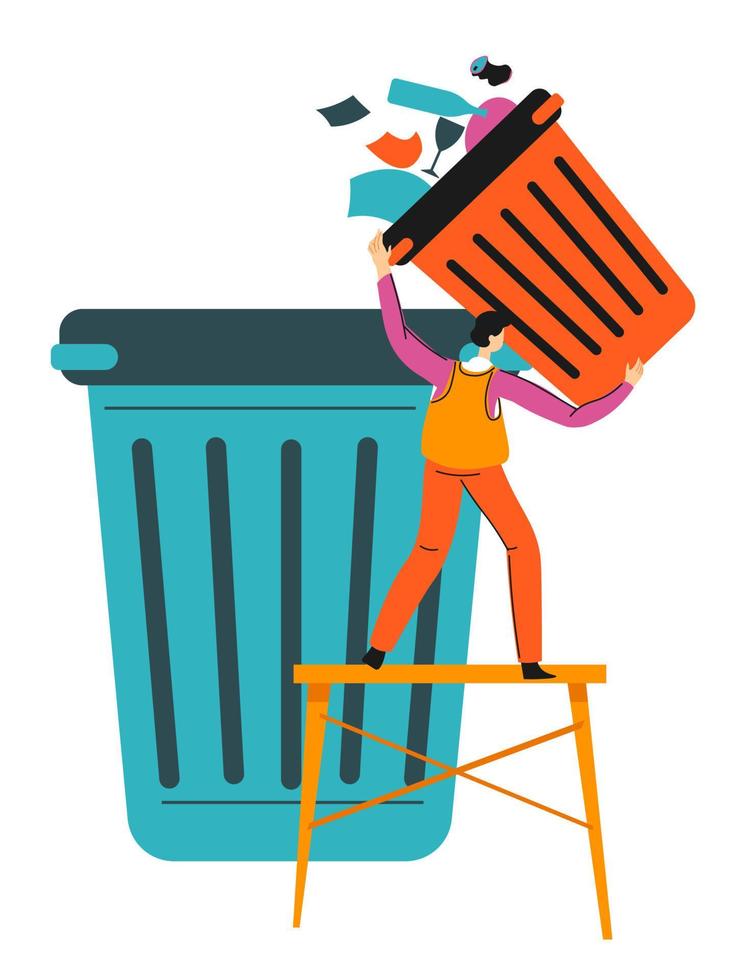 Collecting and sorting garbage, recycling paper waste vector