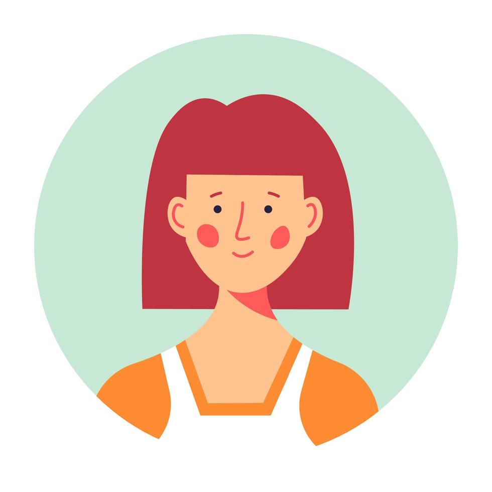 Modest female character portrait, redhead girl circle photo vector