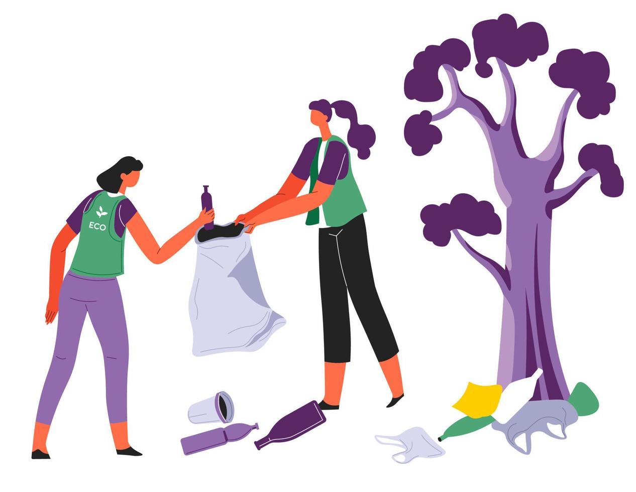 Volunteers caring for ecological environment cleaning natural locations vector