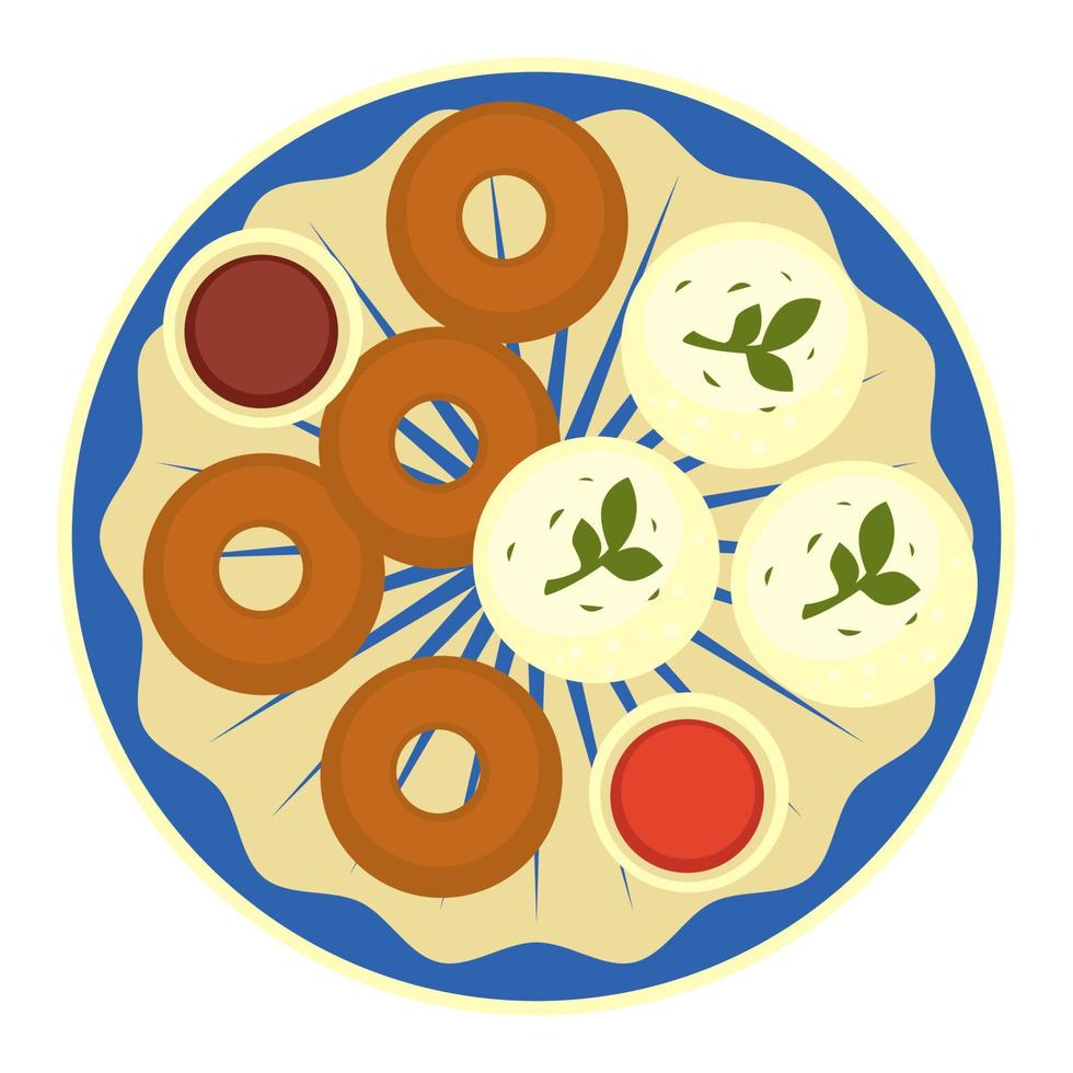 Fried onion rings and cheese with sauce on plate vector