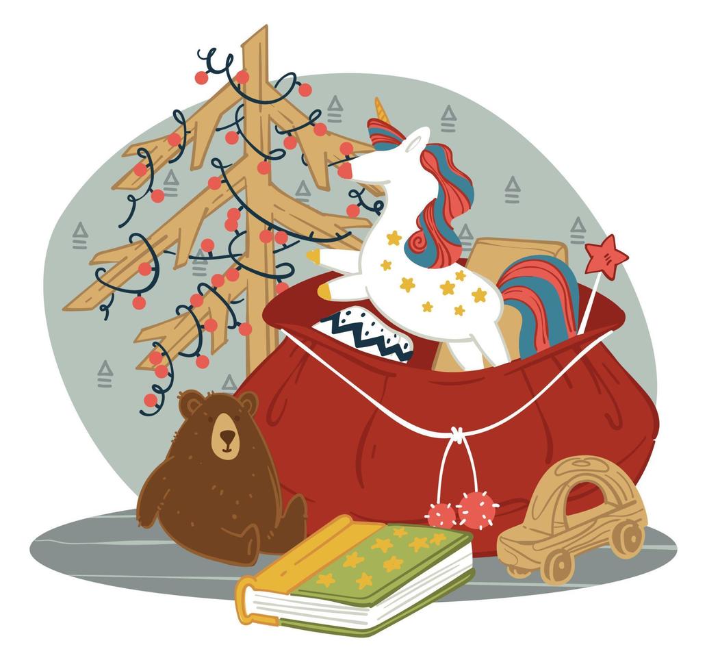 Sack of presents for kids on New Year and xmas vector