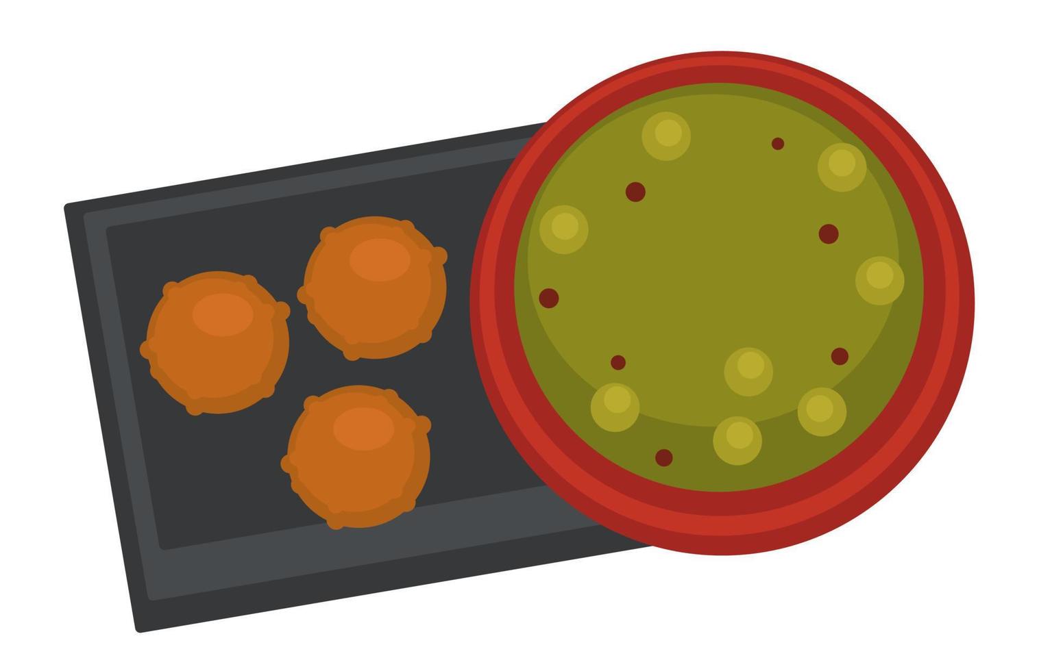 Meatballs served by bowl of pea soup restaurant vector