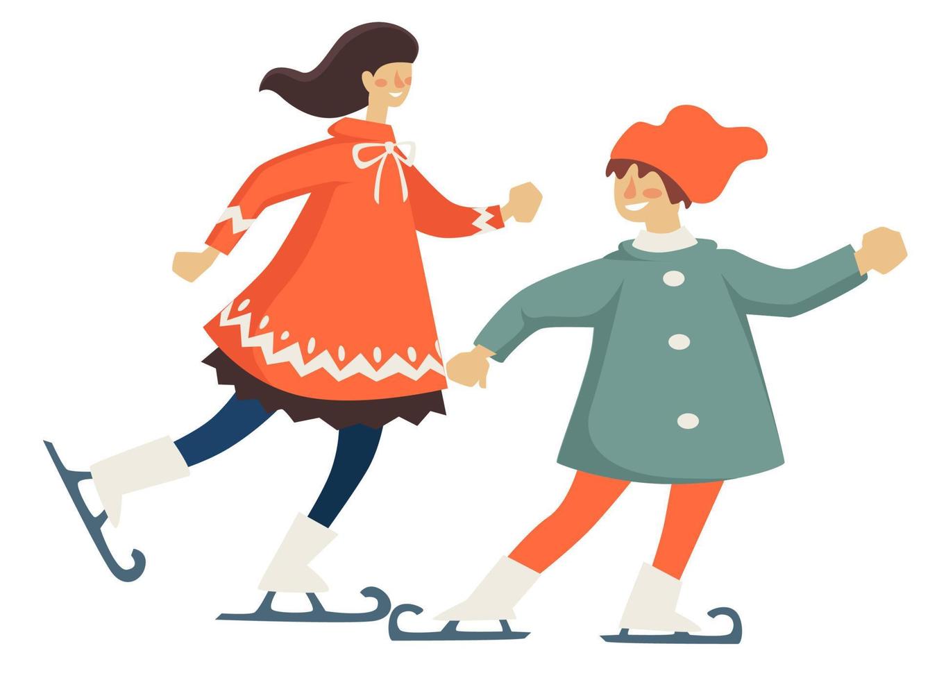Mom and kid figure skating on ice rink vector