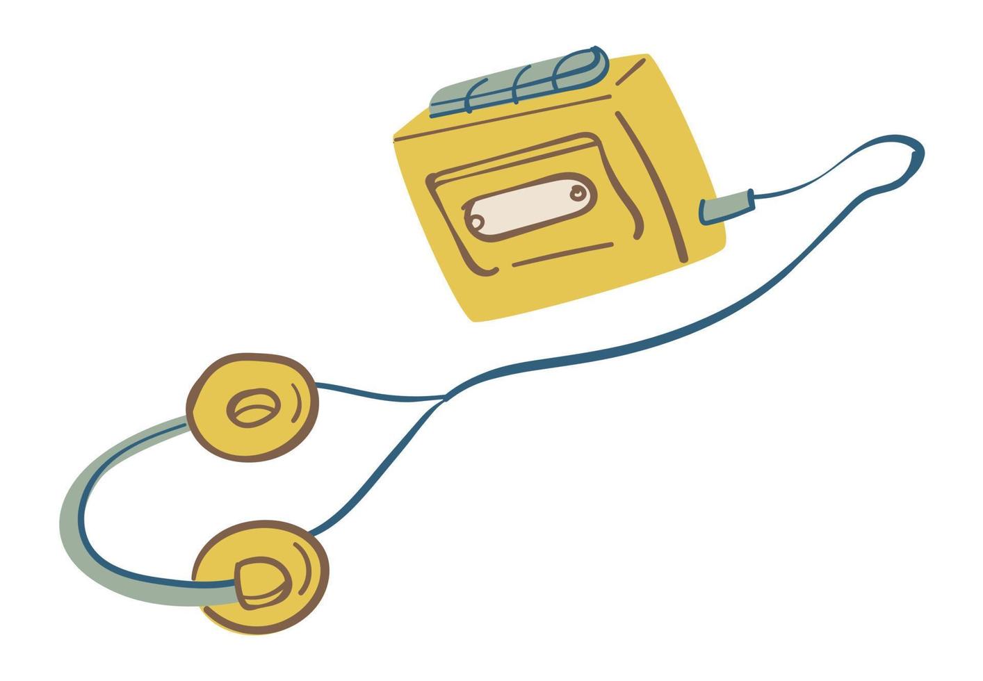 Listening oldschool walkman with headphones vector