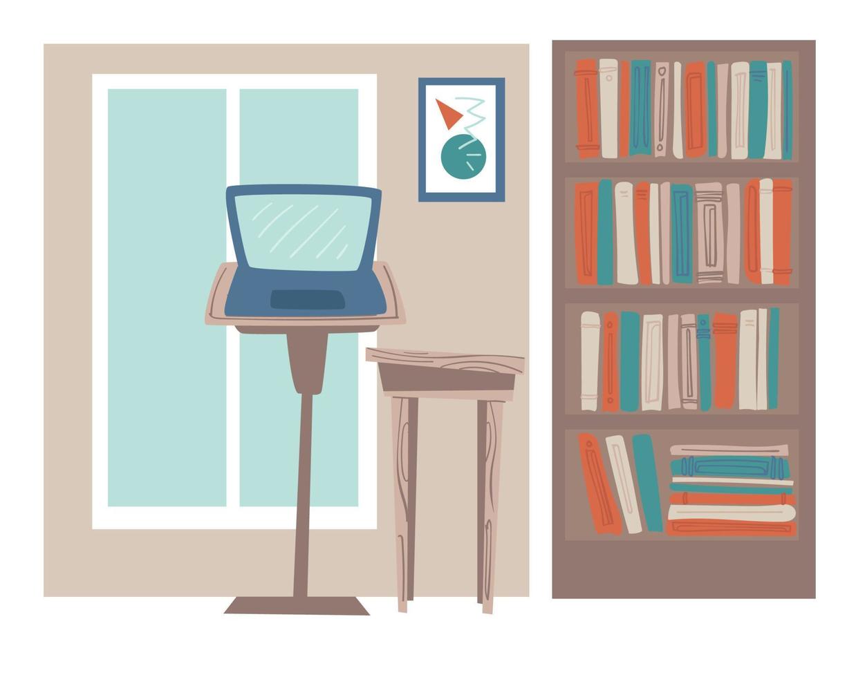 Office or home workplace with laptop and books vector